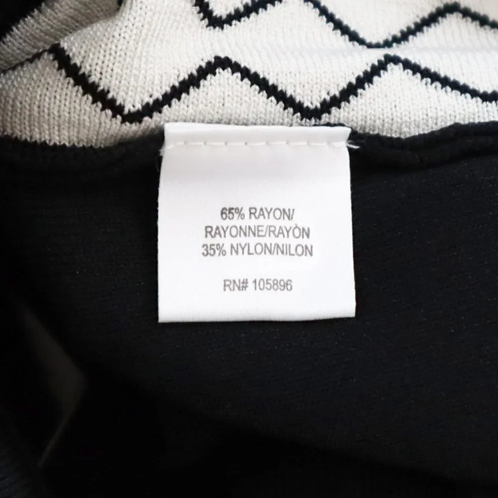 Worth Black with Ivory White Zig Zag Trim A-Line Knit Skirt NWT NEW Size P
